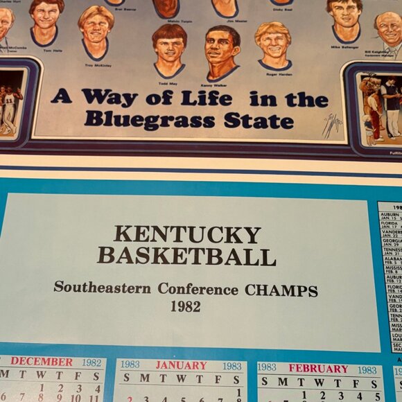 Vintage Kentucky Wildcats 82-83 Basketball Schedule Calendar Poster Twin Towers - Picture 5 of 16